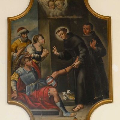 Saint Anthony of Padova heals the foot of a young man. Last quarter of 18th century.