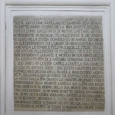 Iscrizione con disposizione testamentaria della Marchesa Ilaria Falces